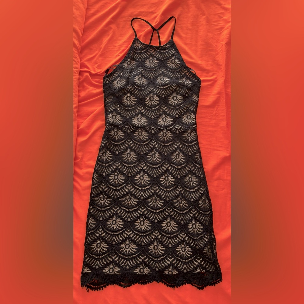 Anthropologie Black Lace Halter Dress